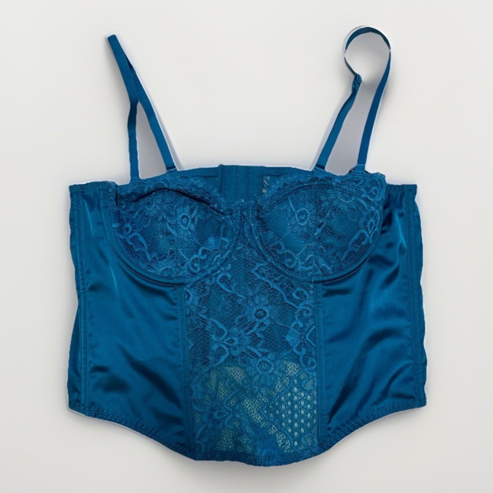 NWT Sincerely Jules Bustier corset Top Med Lace Coquette Blue Teal Romance Fairy